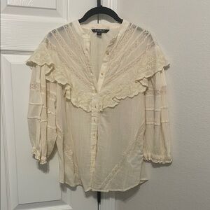 Lauren Ralph Lauren Cream Ruffled Bib Collar Blouse